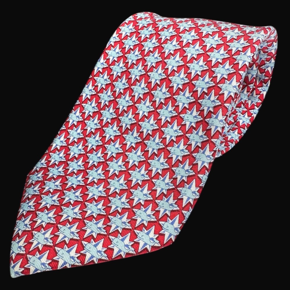 Vineyard Vines Mens Red Blue Whale Star Silk Tie Hand Picked Shep & Ian USA Made